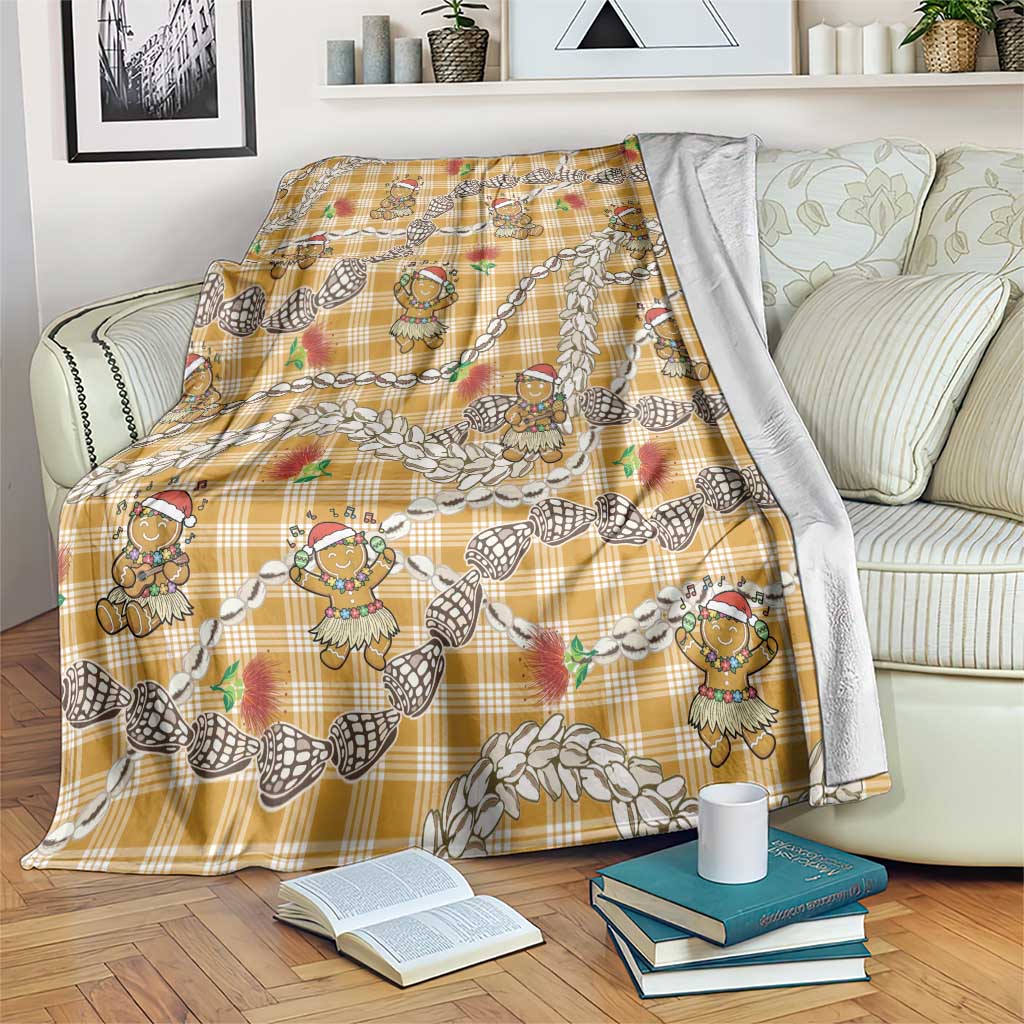Gold Palaka Hawaii Mele Kalikimaka Blanket Ohia Lehua Shell Leis Funny Gingerbread Santa LT14 Gold - Polynesian Pride
