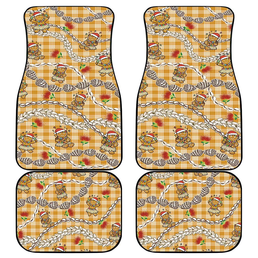 Gold Palaka Hawaii Mele Kalikimaka Car Mats Ohia Lehua Shell Leis Funny Gingerbread Santa LT14 - Polynesian Pride