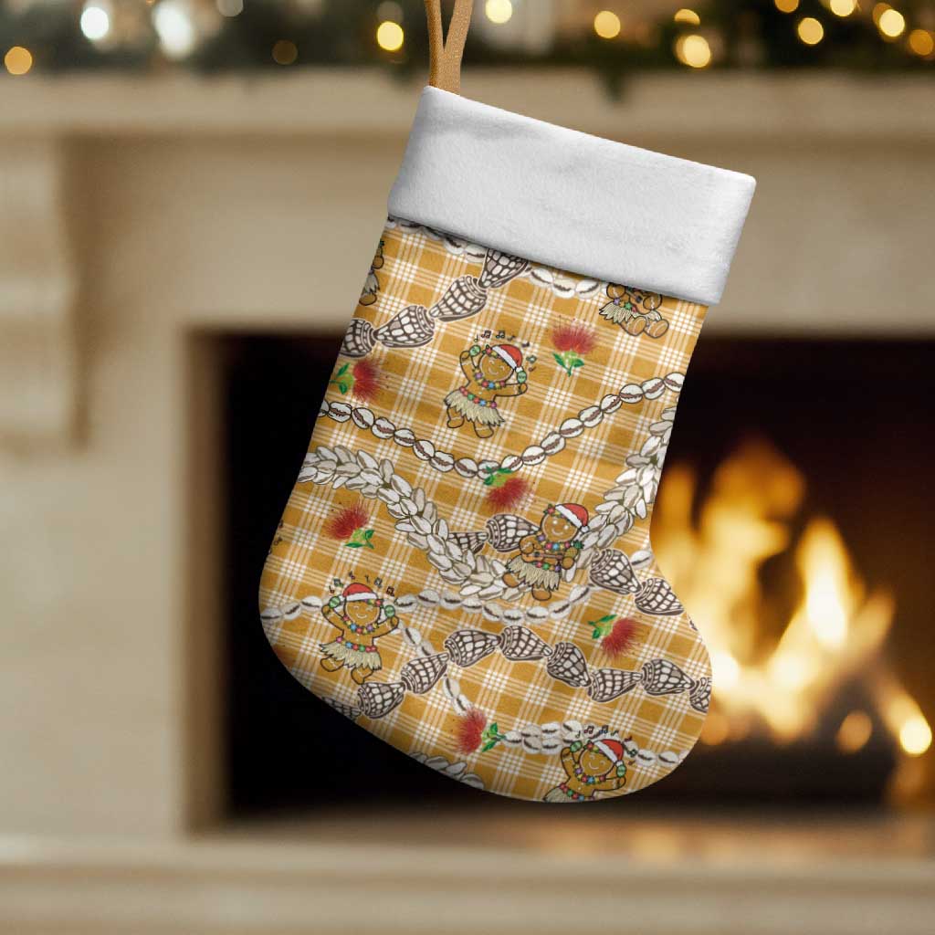 Gold Palaka Hawaii Mele Kalikimaka Christmas Stocking Ohia Lehua Shell Leis Funny Gingerbread Santa LT14 Set of 2 Gold - Polynesian Pride