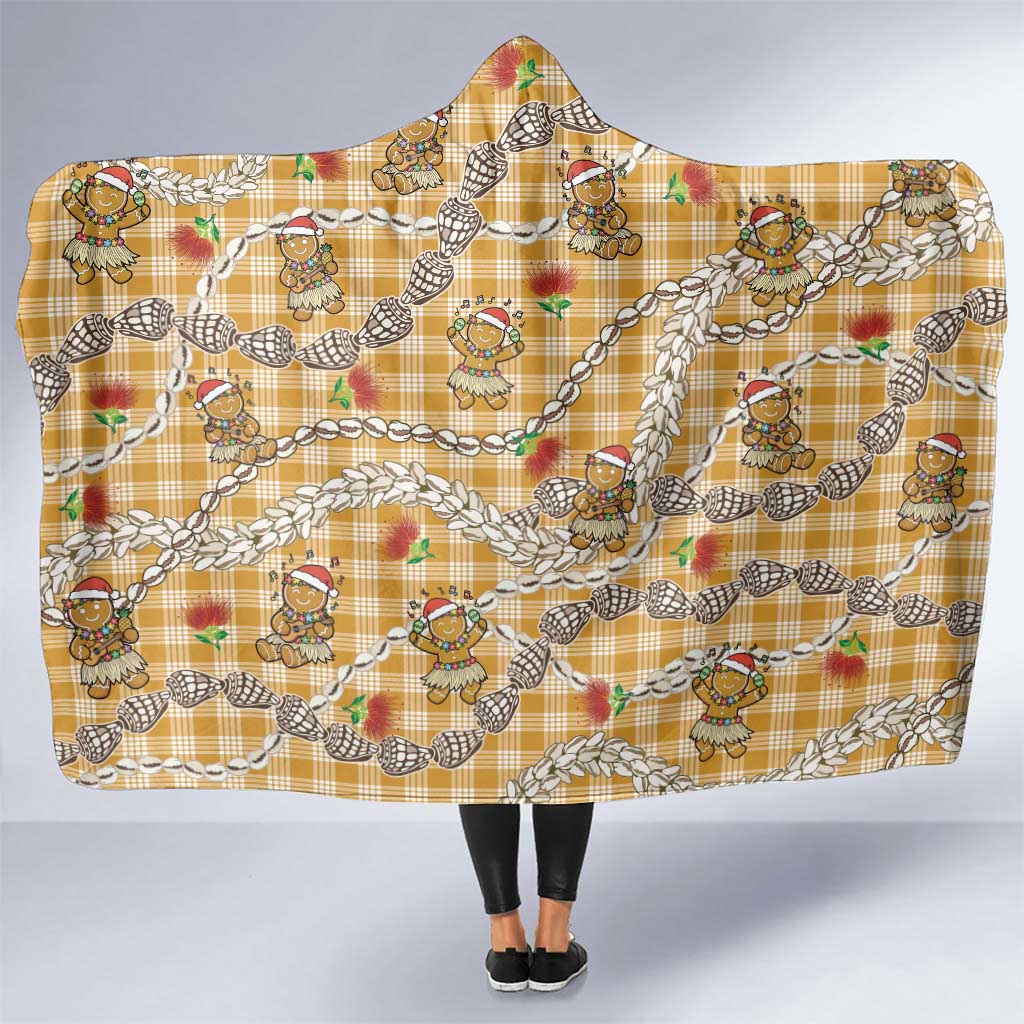 Gold Palaka Hawaii Mele Kalikimaka Hooded Blanket Ohia Lehua Shell Leis Funny Gingerbread Santa LT14 One Size Gold - Polynesian Pride