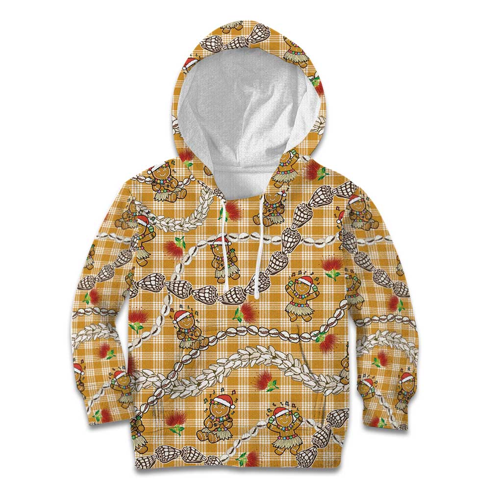Gold Palaka Hawaii Mele Kalikimaka Kid Hoodie Ohia Lehua Shell Leis Funny Gingerbread Santa LT14 Hoodie Gold - Polynesian Pride