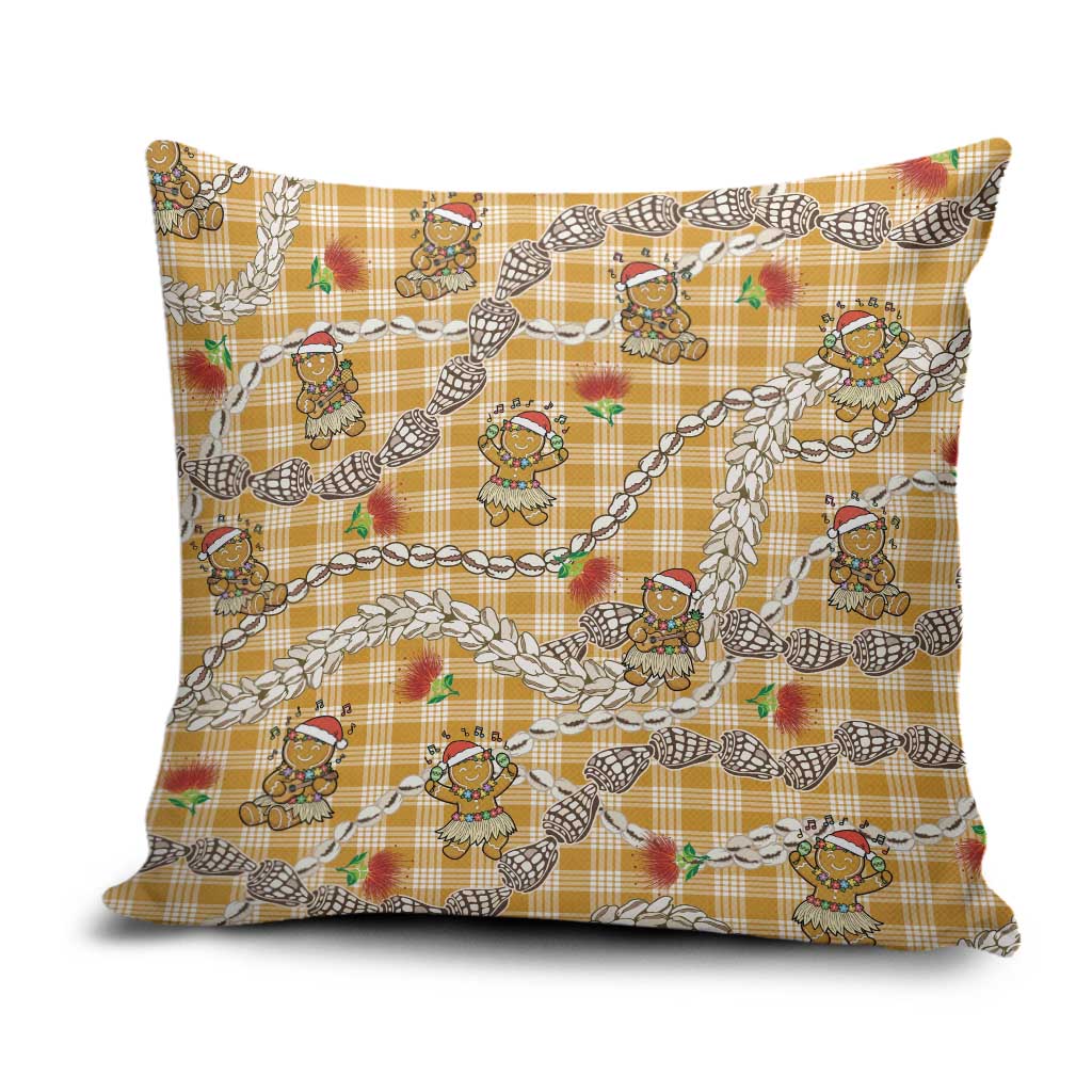 Gold Palaka Hawaii Mele Kalikimaka Pillow Cover Ohia Lehua Shell Leis Funny Gingerbread Santa LT14 Gold - Polynesian Pride