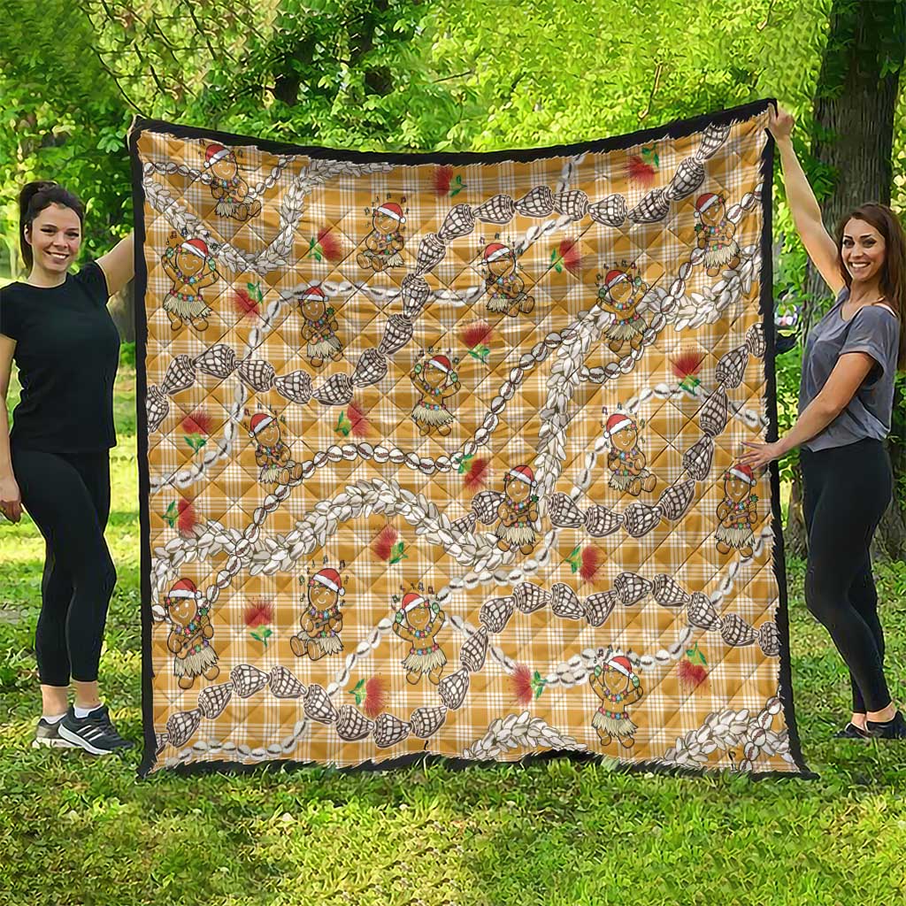 Gold Palaka Hawaii Mele Kalikimaka Quilt Ohia Lehua Shell Leis Funny Gingerbread Santa LT14 - Polynesian Pride