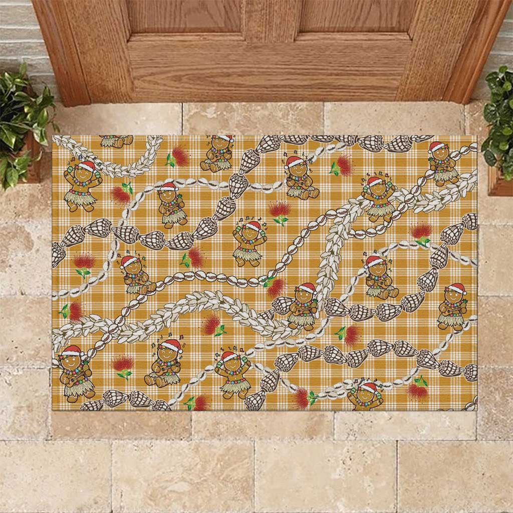 Gold Palaka Hawaii Mele Kalikimaka Rubber Doormat Ohia Lehua Shell Leis Funny Gingerbread Santa LT14 Gold - Polynesian Pride