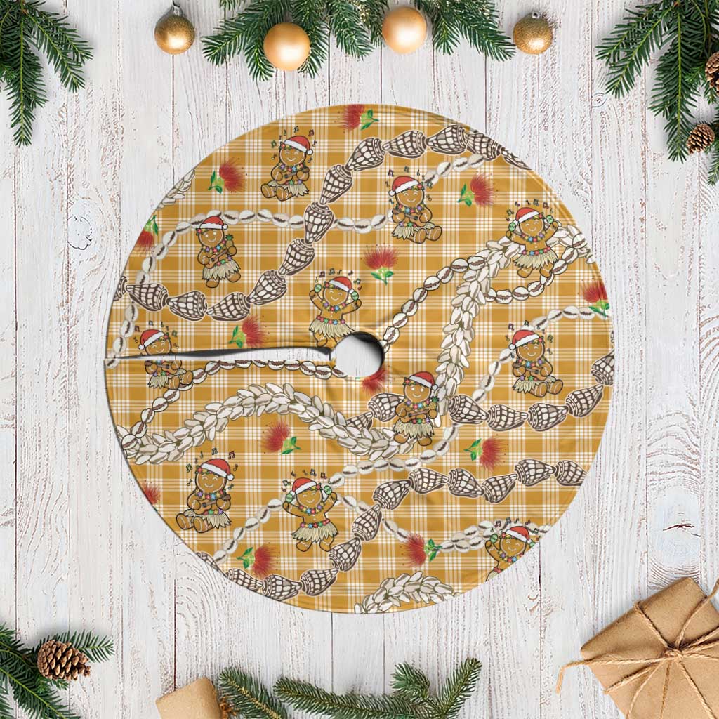 Gold Palaka Hawaii Mele Kalikimaka Tree Skirt Ohia Lehua Shell Leis Funny Gingerbread Santa LT14 Casual Gold - Polynesian Pride