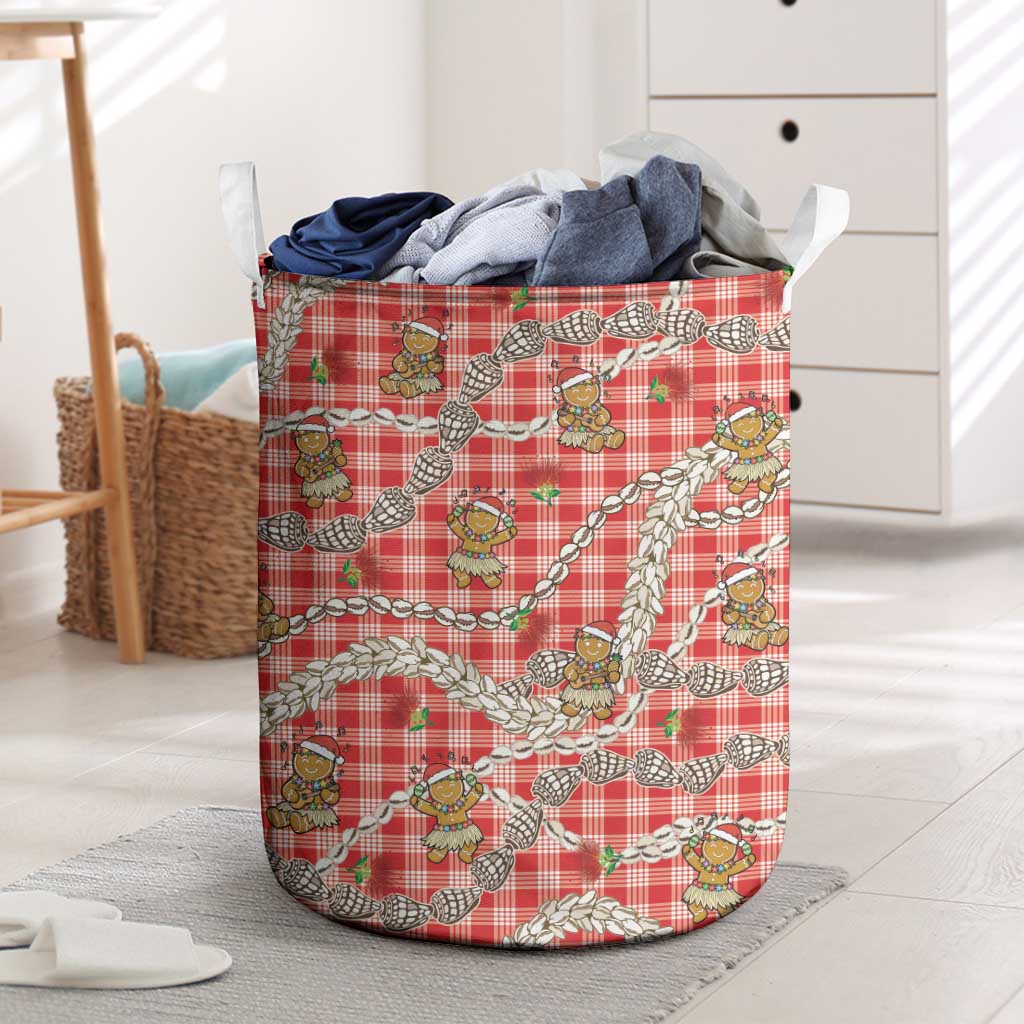 Red Palaka Hawaii Mele Kalikimaka Laundry Basket Ohia Lehua Shell Leis Funny Gingerbread Santa LT14 Red - Polynesian Pride