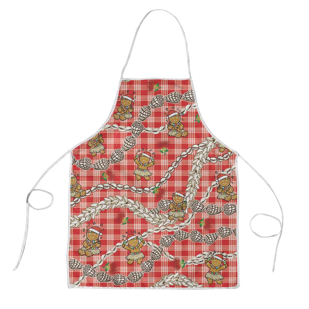 Red Palaka Hawaii Mele Kalikimaka Apron Ohia Lehua Shell Leis Funny Gingerbread Santa LT14 Red - Polynesian Pride