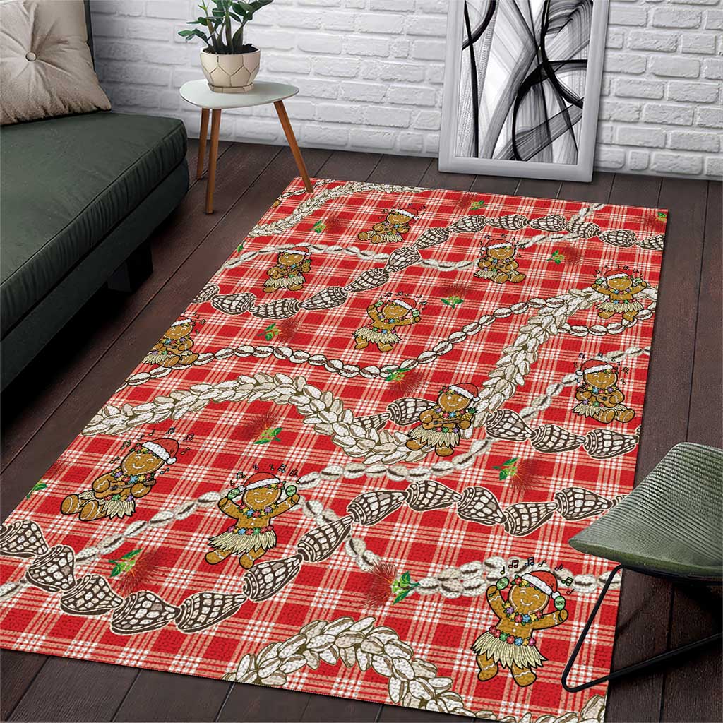 Red Palaka Hawaii Mele Kalikimaka Area Rug Ohia Lehua Shell Leis Funny Gingerbread Santa LT14 Red - Polynesian Pride