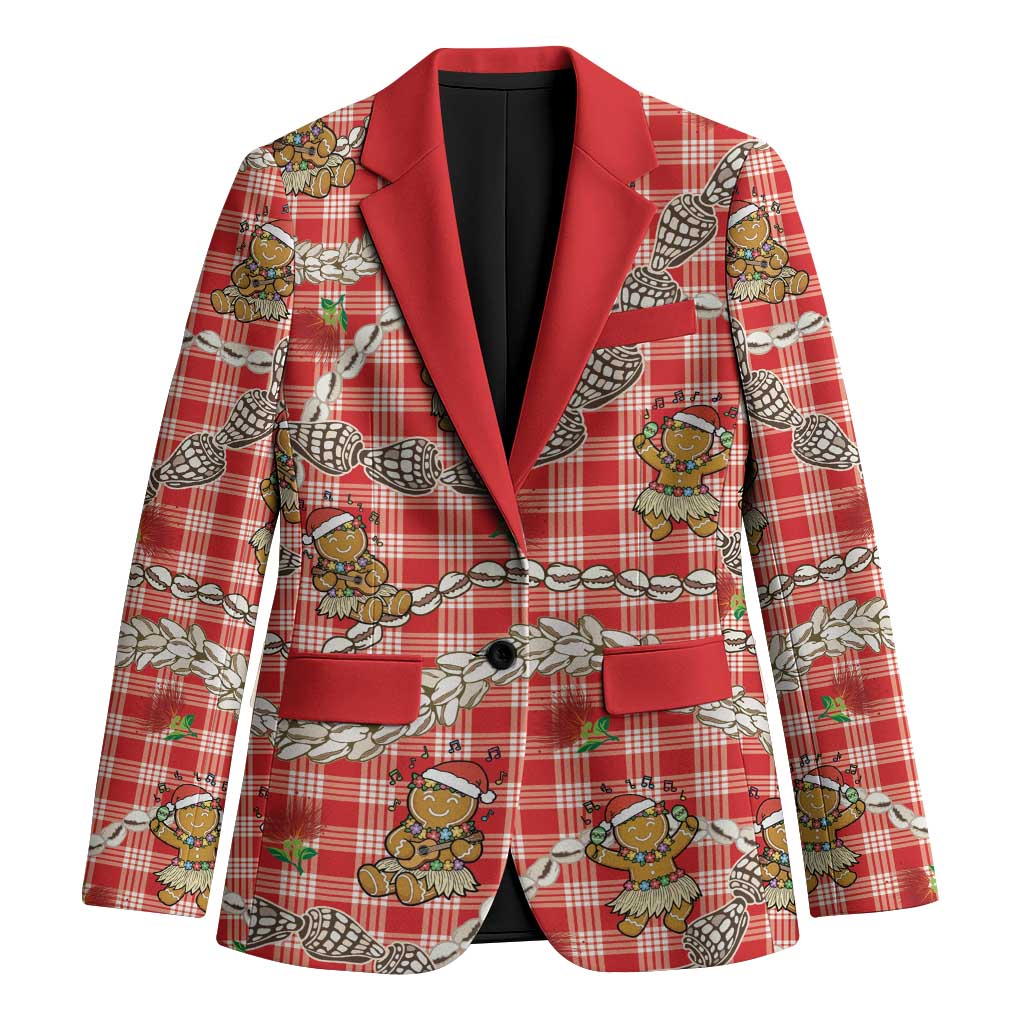 Red Palaka Hawaii Mele Kalikimaka Blazer Ohia Lehua Shell Leis Funny Gingerbread Santa LT14 Unisex Red - Polynesian Pride