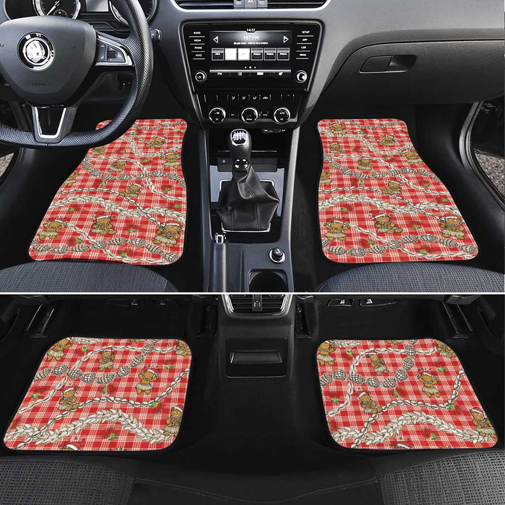 Red Palaka Hawaii Mele Kalikimaka Car Mats Ohia Lehua Shell Leis Funny Gingerbread Santa LT14 Set 4pcs Red - Polynesian Pride