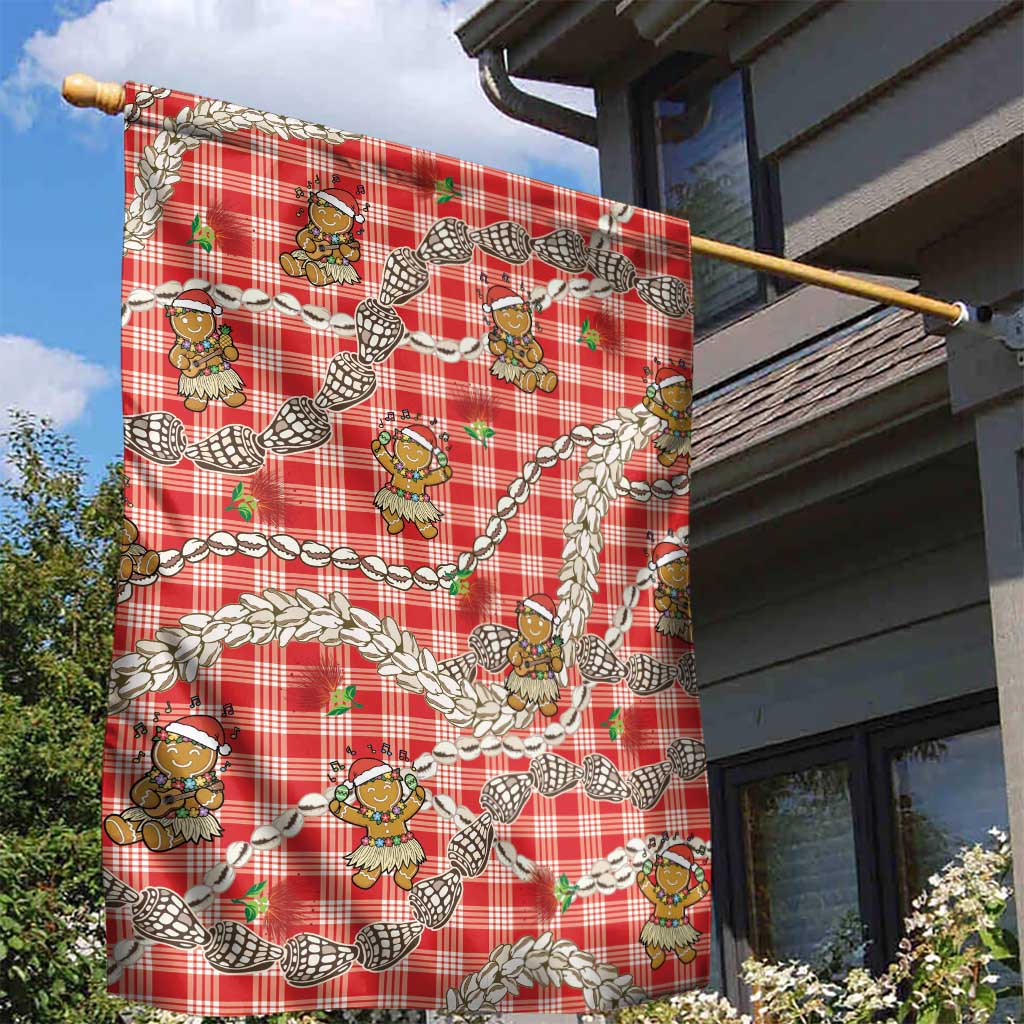 Red Palaka Hawaii Mele Kalikimaka Garden Flag Ohia Lehua Shell Leis Funny Gingerbread Santa LT14 - Polynesian Pride