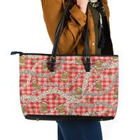 Red Palaka Hawaii Mele Kalikimaka Leather Tote Bag Ohia Lehua Shell Leis Funny Gingerbread Santa LT14 - Polynesian Pride