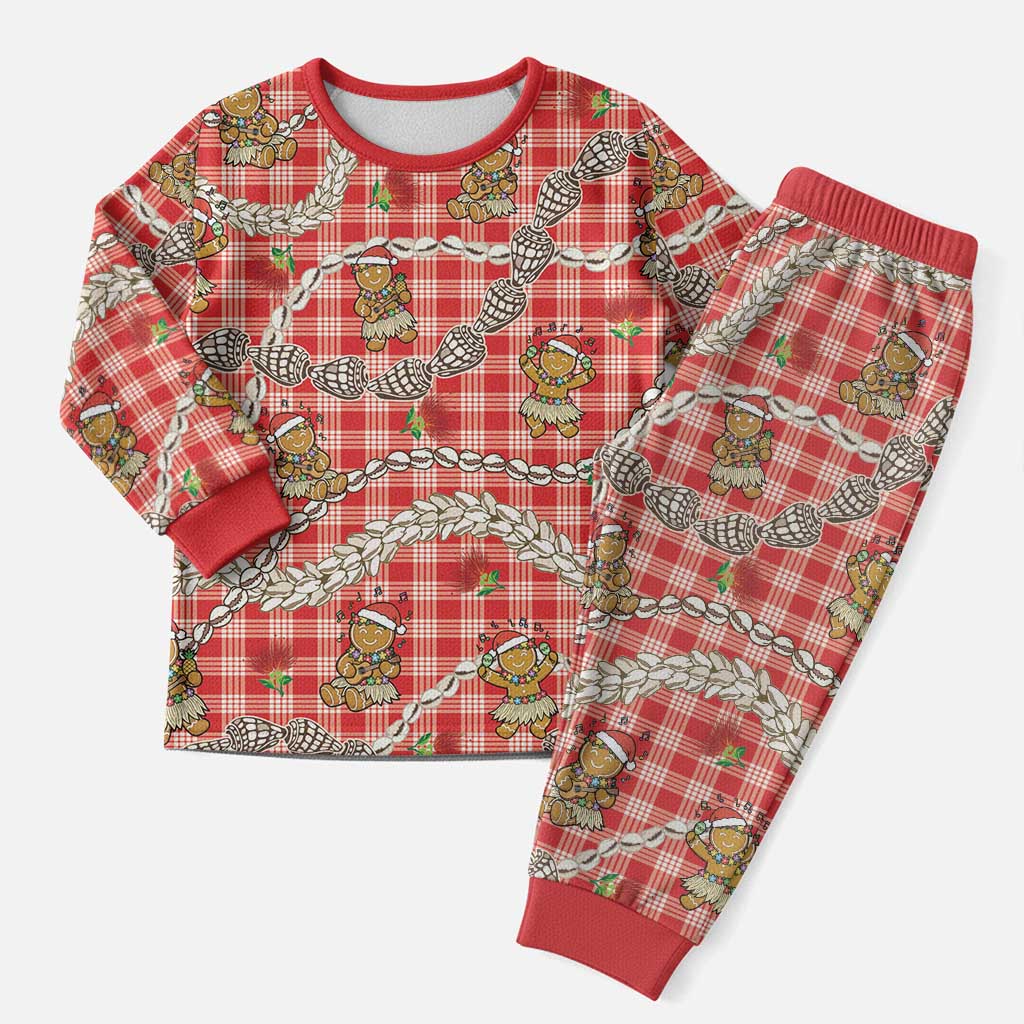 Red Palaka Hawaii Mele Kalikimaka Christmas Pajama Set Ohia Lehua Shell Leis Funny Gingerbread Santa LT14 Men Red - Polynesian Pride