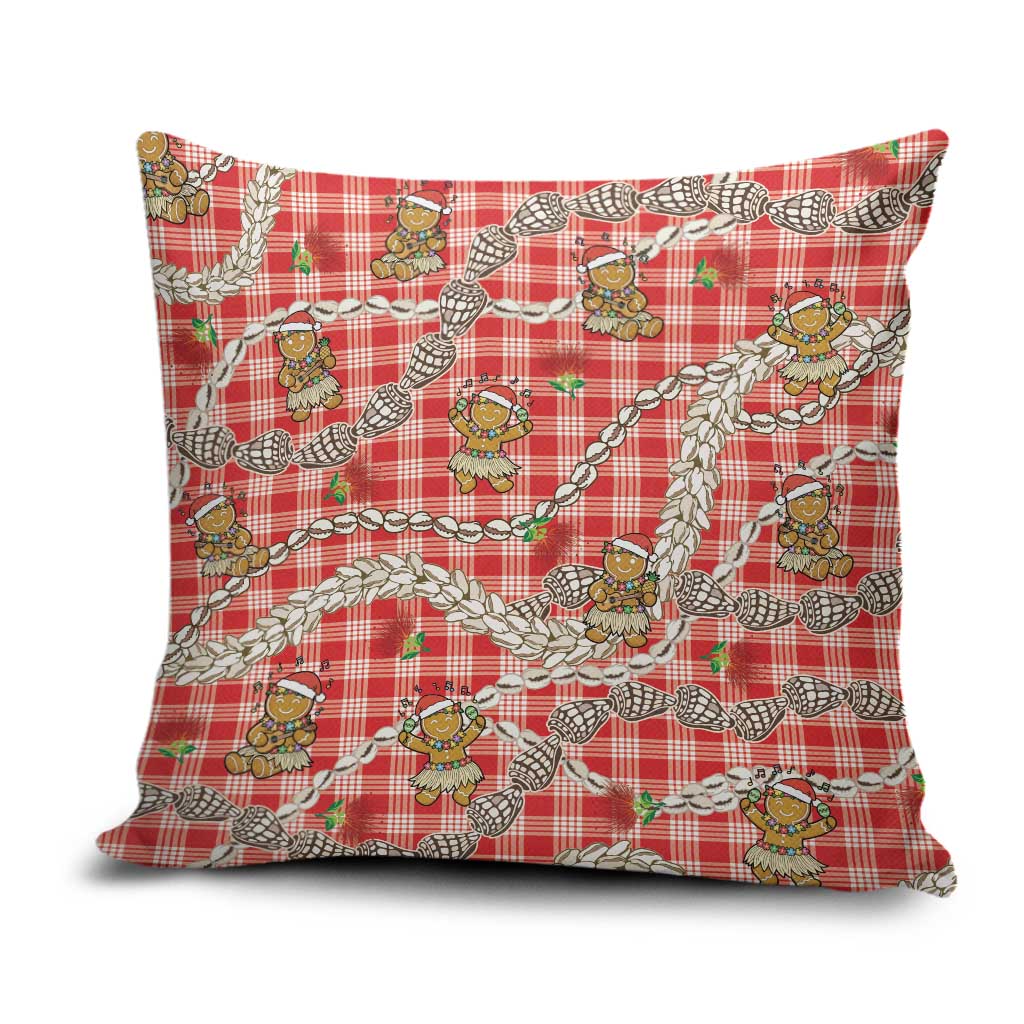 Red Palaka Hawaii Mele Kalikimaka Pillow Cover Ohia Lehua Shell Leis Funny Gingerbread Santa LT14 Red - Polynesian Pride