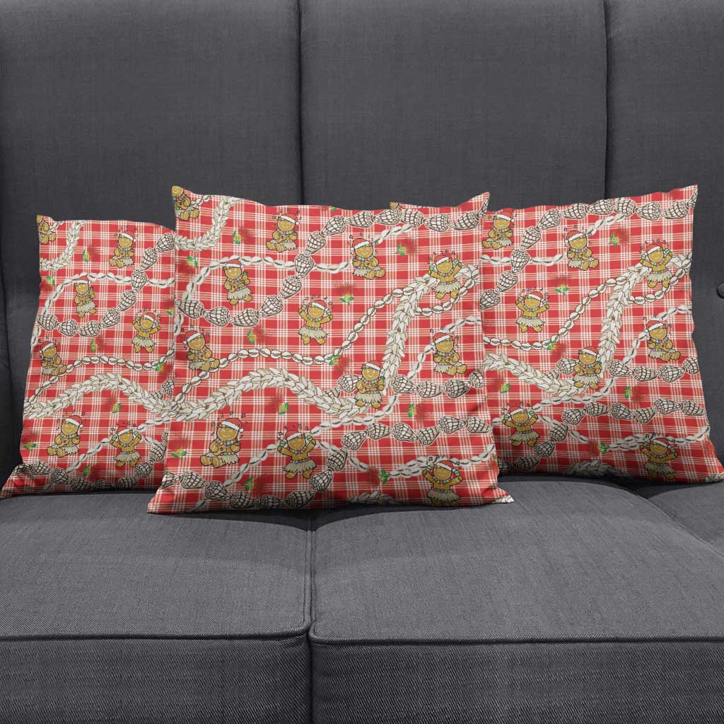 Red Palaka Hawaii Mele Kalikimaka Pillow Cover Ohia Lehua Shell Leis Funny Gingerbread Santa LT14 - Polynesian Pride
