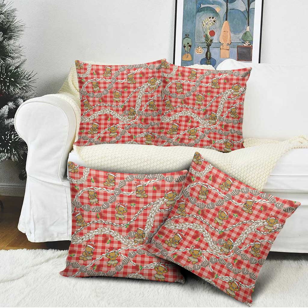 Red Palaka Hawaii Mele Kalikimaka Pillow Cover Ohia Lehua Shell Leis Funny Gingerbread Santa LT14 - Polynesian Pride