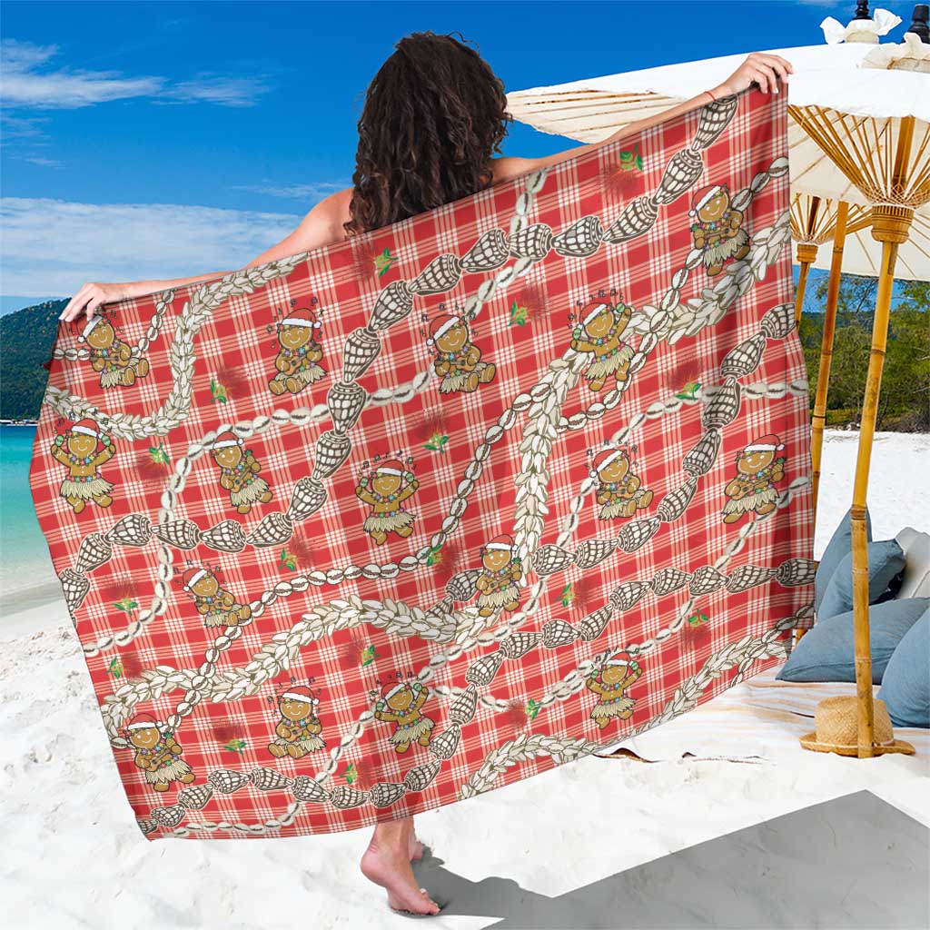 Red Palaka Hawaii Mele Kalikimaka Sarong Ohia Lehua Shell Leis Funny Gingerbread Santa LT14 One Size 44 x 66 inches Red - Polynesian Pride