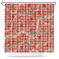 Red Palaka Hawaii Mele Kalikimaka Shower Curtain Ohia Lehua Shell Leis Funny Gingerbread Santa LT14 Red - Polynesian Pride