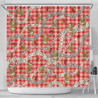 Red Palaka Hawaii Mele Kalikimaka Shower Curtain Ohia Lehua Shell Leis Funny Gingerbread Santa LT14 - Polynesian Pride