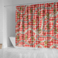 Red Palaka Hawaii Mele Kalikimaka Shower Curtain Ohia Lehua Shell Leis Funny Gingerbread Santa LT14 - Polynesian Pride