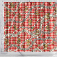 Red Palaka Hawaii Mele Kalikimaka Shower Curtain Ohia Lehua Shell Leis Funny Gingerbread Santa LT14 - Polynesian Pride