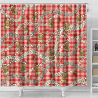 Red Palaka Hawaii Mele Kalikimaka Shower Curtain Ohia Lehua Shell Leis Funny Gingerbread Santa LT14 - Polynesian Pride