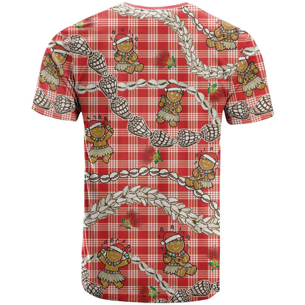 Red Palaka Hawaii Mele Kalikimaka T Shirt Ohia Lehua Shell Leis Funny Gingerbread Santa LT14 - Polynesian Pride