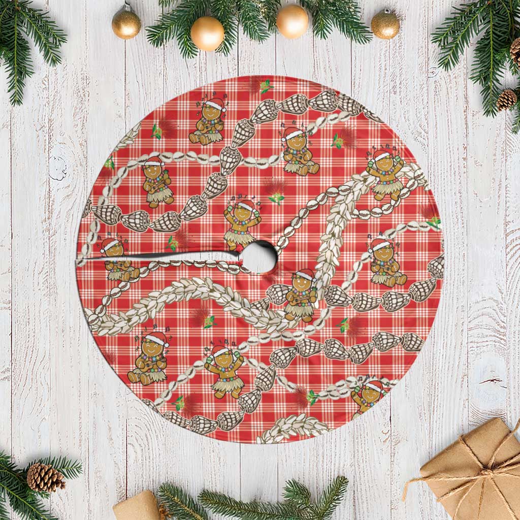 Red Palaka Hawaii Mele Kalikimaka Tree Skirt Ohia Lehua Shell Leis Funny Gingerbread Santa LT14 Casual Red - Polynesian Pride