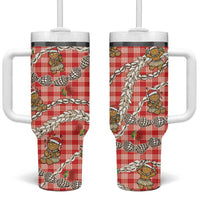 Red Palaka Hawaii Mele Kalikimaka Tumbler With Handle Ohia Lehua Shell Leis Funny Gingerbread Santa LT14 One Size: 40 oz Red - Polynesian Pride