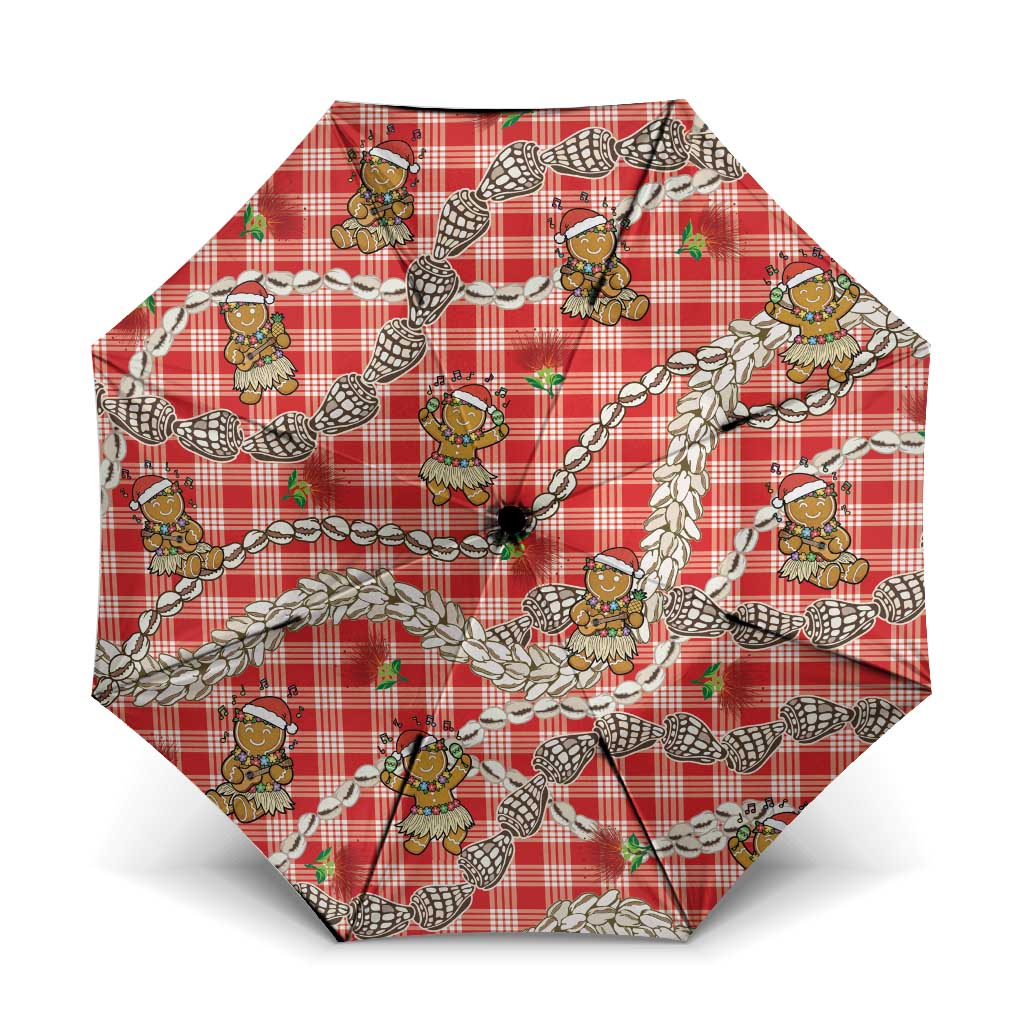 Red Palaka Hawaii Mele Kalikimaka Umbrella Ohia Lehua Shell Leis Funny Gingerbread Santa LT14 One Size Folded 11.42 inch Opened Diameter 37.4 inch Red - Polynesian Pride