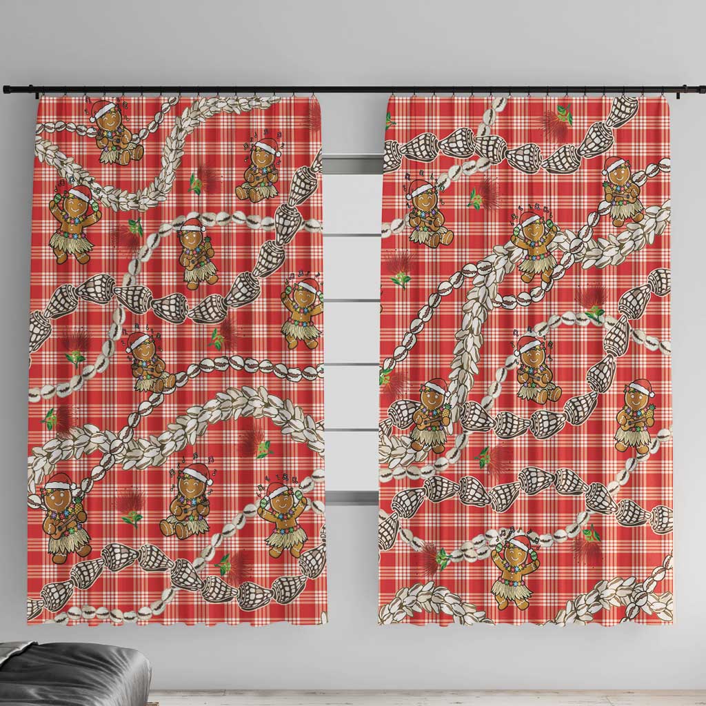 Red Palaka Hawaii Mele Kalikimaka Window Curtain Ohia Lehua Shell Leis Funny Gingerbread Santa LT14 With Hooks Red - Polynesian Pride
