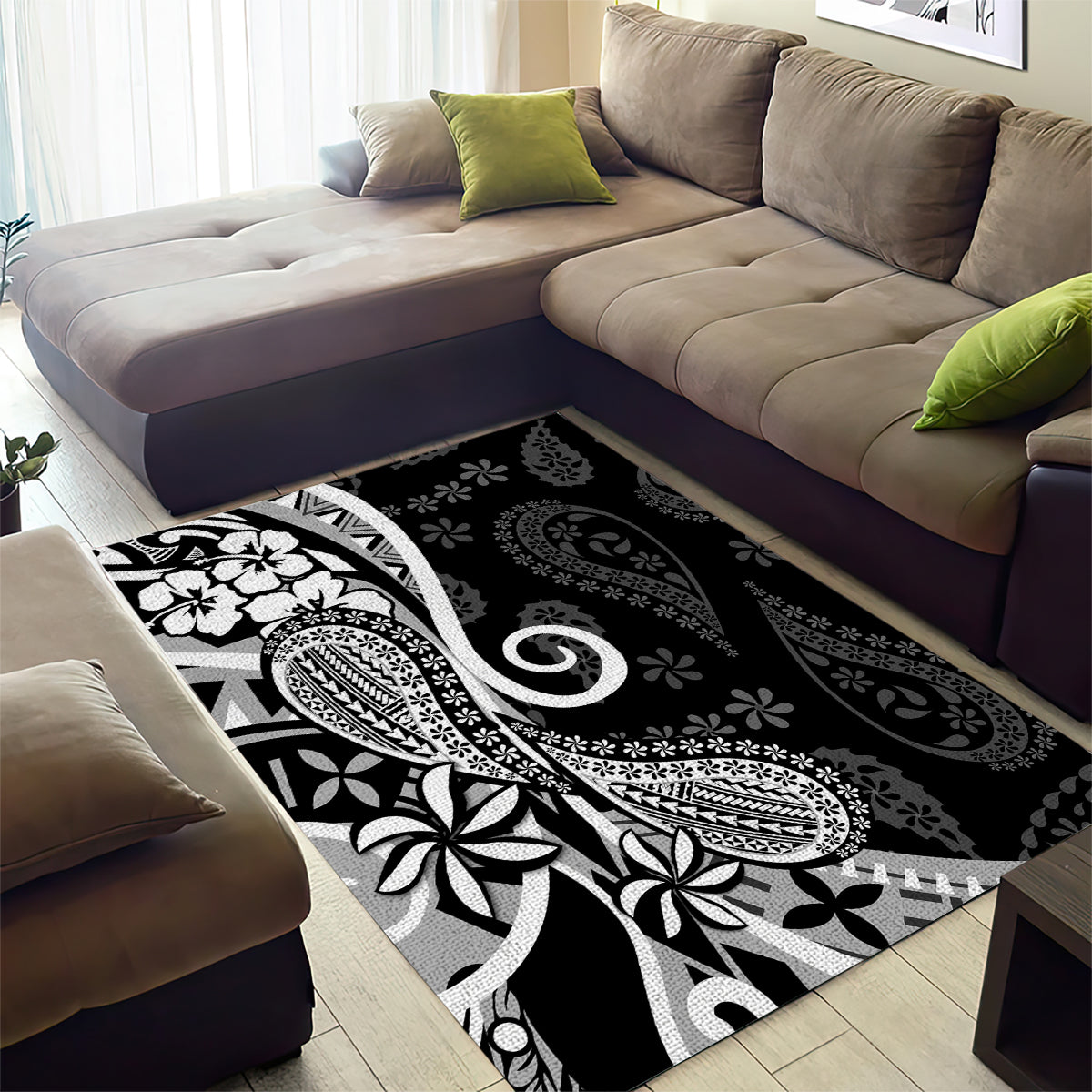 Black Polynesia Paisley Area Rug Polynesian With Tropical Flowers LT14 - Polynesian Pride