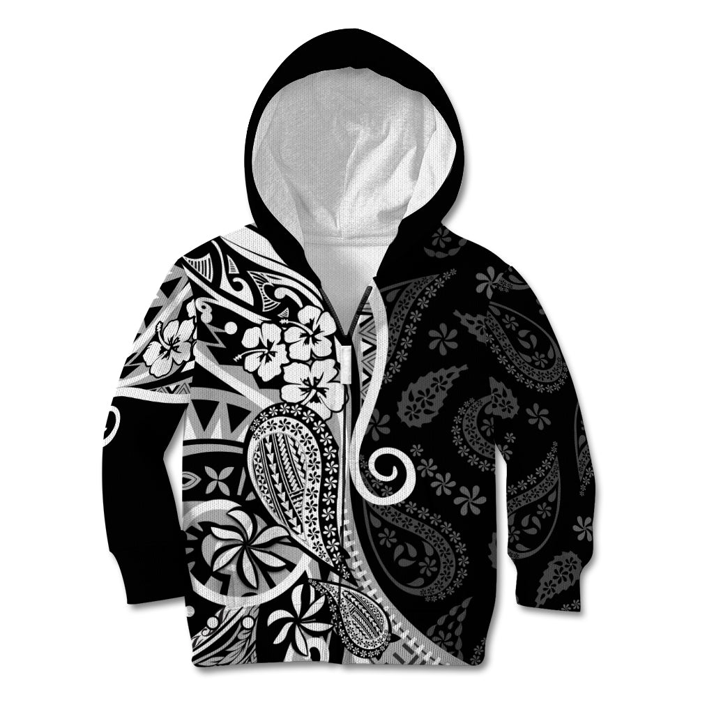 Black Polynesia Paisley Kid Hoodie Polynesian With Tropical Flowers LT14 Zip Hoodie Black - Polynesian Pride