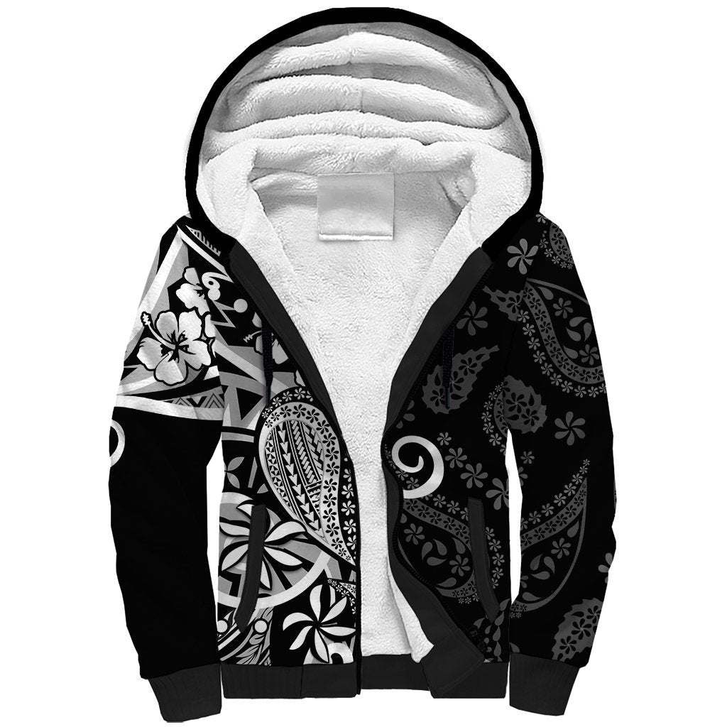 Black Polynesia Paisley Sherpa Hoodie Polynesian With Tropical Flowers LT14 Unisex Black - Polynesian Pride