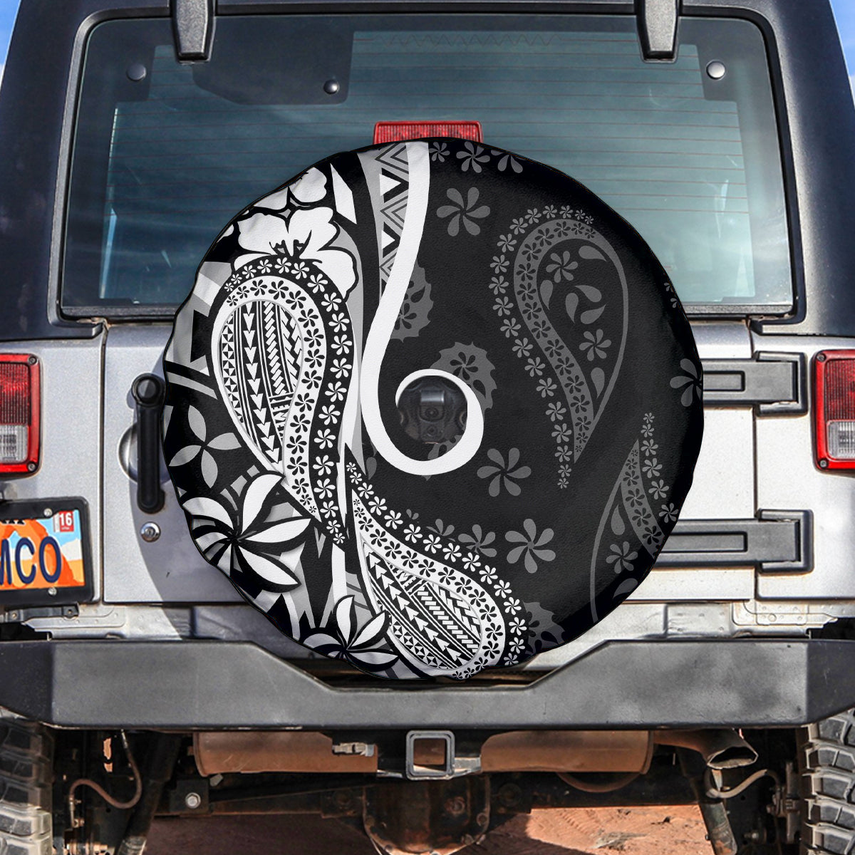 Black Polynesia Paisley Spare Tire Cover Polynesian With Tropical Flowers LT14 - Polynesian Pride