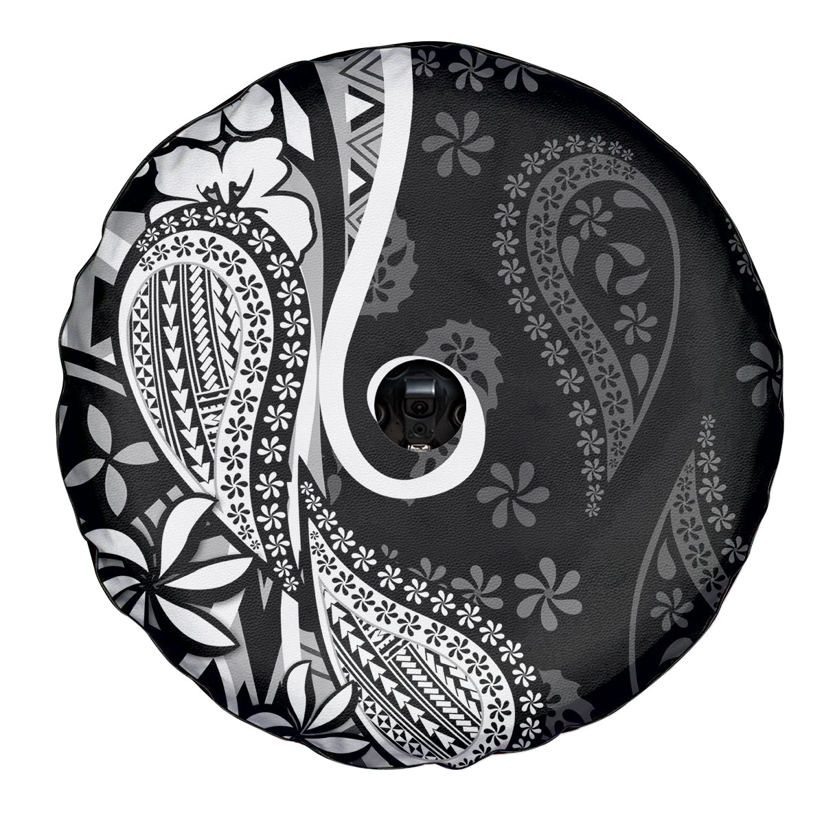Black Polynesia Paisley Spare Tire Cover Polynesian With Tropical Flowers LT14 - Polynesian Pride