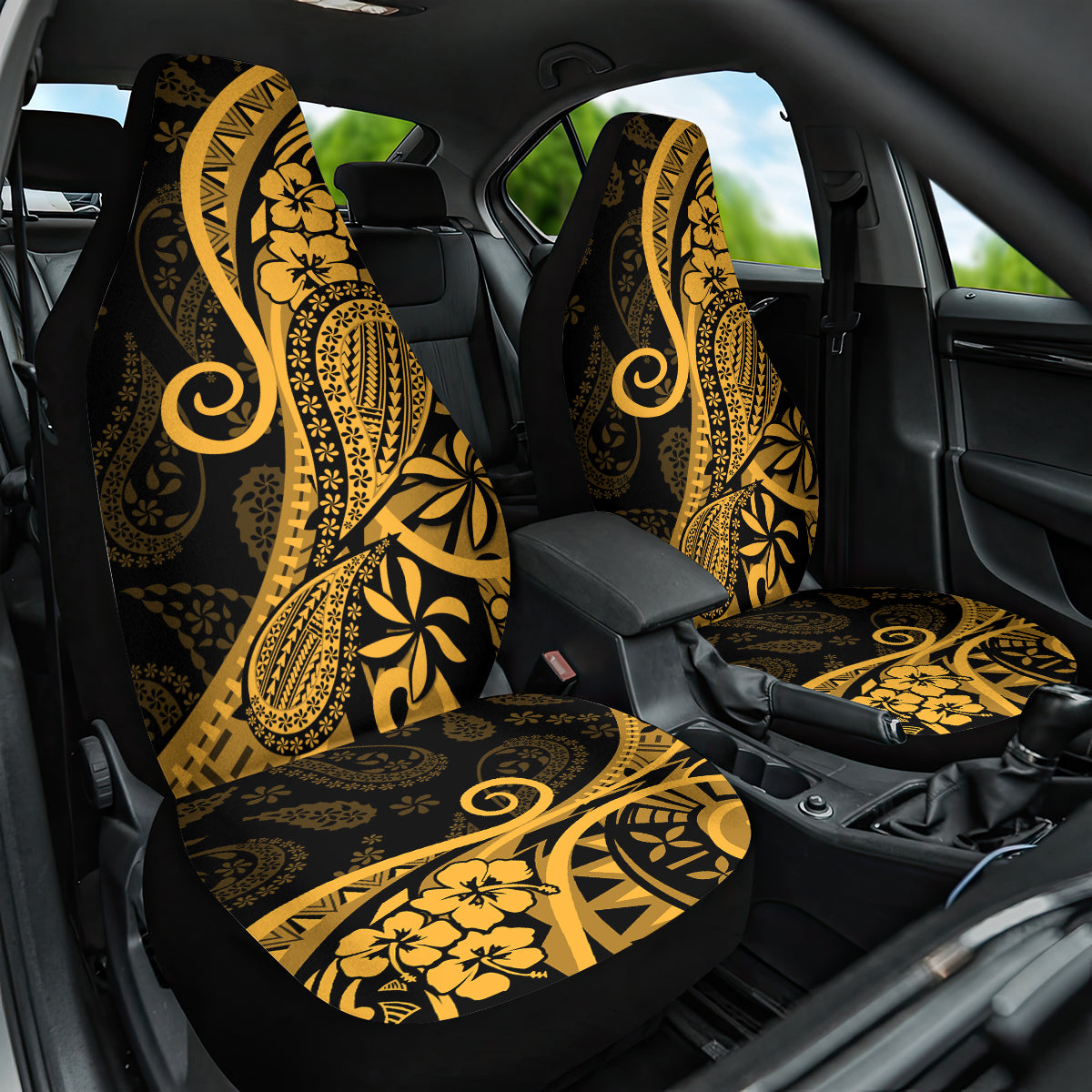 Gold Polynesia Paisley Car Seat Cover Polynesian With Tropical Flowers LT14 One Size Gold - Polynesian Pride