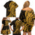 Gold Polynesia Paisley Family Matching Off Shoulder Short Dress and Hawaiian Shirt Polynesian With Tropical Flowers LT14 - Polynesian Pride