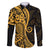 Gold Polynesia Paisley Family Matching Puletasi Dress and Hawaiian Shirt Polynesian With Tropical Flowers LT14 Dad's Shirt - Long Sleeve Gold - Polynesian Pride