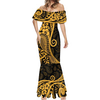 Gold Polynesia Paisley Mermaid Dress Polynesian With Tropical Flowers LT14 - Polynesian Pride