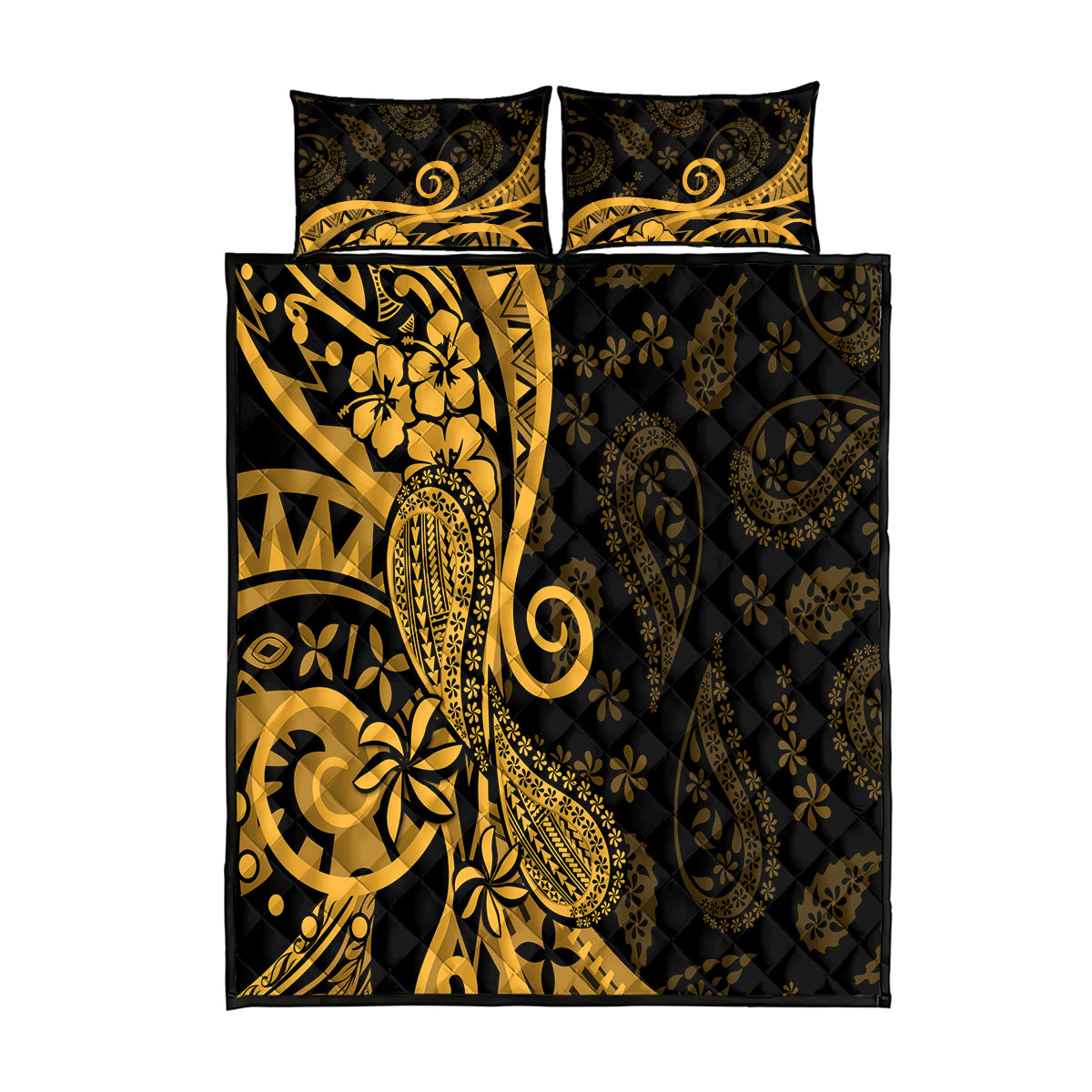Gold Polynesia Paisley Quilt Bed Set Polynesian With Tropical Flowers LT14 Gold - Polynesian Pride