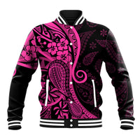 Pink Polynesia Paisley Baseball Jacket Polynesian With Tropical Flowers LT14 Unisex Pink - Polynesian Pride