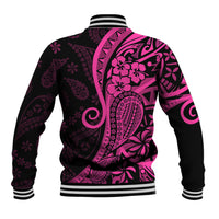 Pink Polynesia Paisley Baseball Jacket Polynesian With Tropical Flowers LT14 - Polynesian Pride