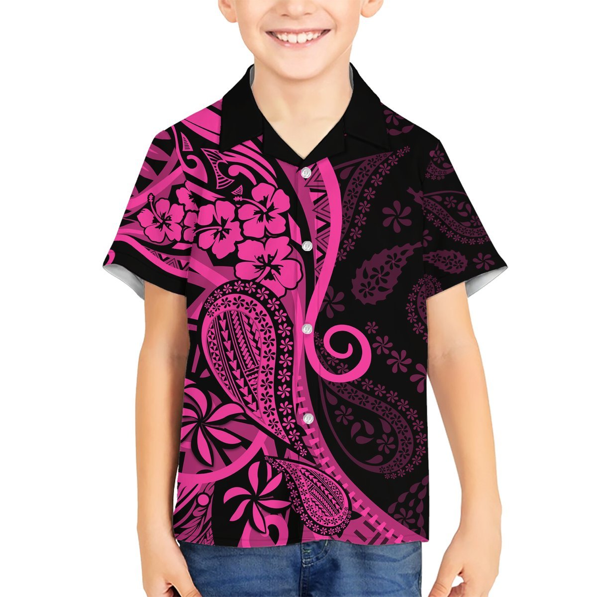 Pink Polynesia Paisley Hawaiian Shirt Polynesian With Tropical Flowers LT14 - Polynesian Pride