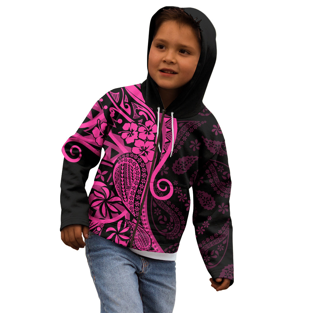 Pink Polynesia Paisley Kid Hoodie Polynesian With Tropical Flowers LT14 - Polynesian Pride