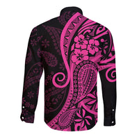 Pink Polynesia Paisley Long Sleeve Button Shirt Polynesian With Tropical Flowers LT14 - Polynesian Pride