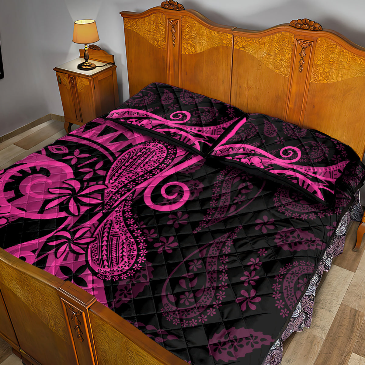 Pink Polynesia Paisley Quilt Bed Set Polynesian With Tropical Flowers LT14 - Polynesian Pride