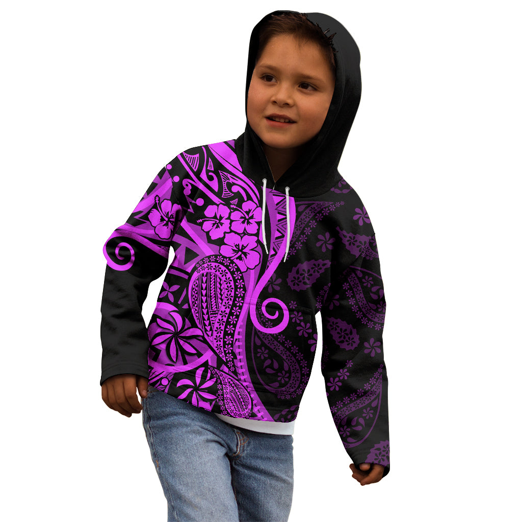 Polynesia Paisley Kid Hoodie Polynesian With Tropical Flowers - Purple LT14 - Polynesian Pride