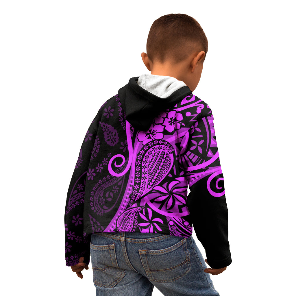 Polynesia Paisley Kid Hoodie Polynesian With Tropical Flowers - Purple LT14 - Polynesian Pride