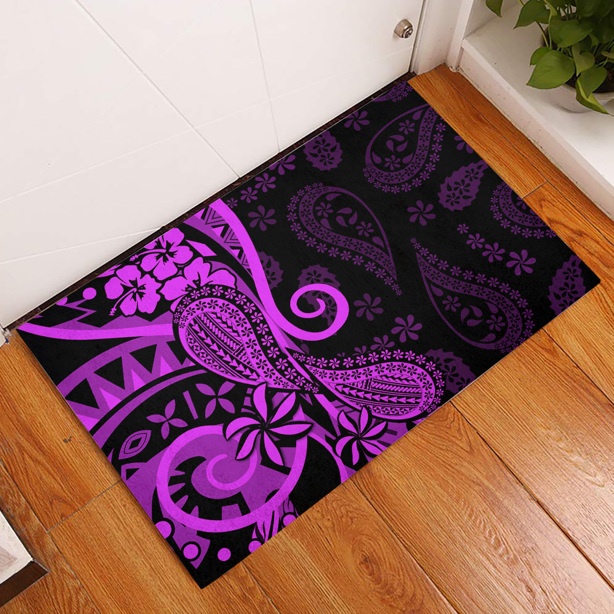 Polynesia Paisley Rubber Doormat Polynesian With Tropical Flowers - Purple LT14 Purple - Polynesian Pride